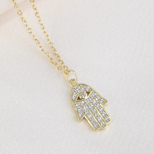 18K Gold Hamsa Necklace Evil Eye 