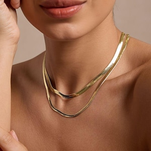 14K Gold Filled Necklace Herringbone Necklace Gold Necklaces for Women Layered Necklace Dainty Necklace Mom Gift for Her Gift for Mom