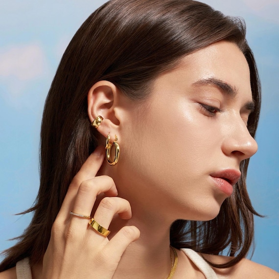 18K Large Gold Hoop Earrings Gold Hoops Gold Earrings Chunky Hoop 