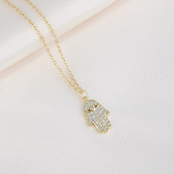 18K Gold Hamsa Necklace Evil Eye 