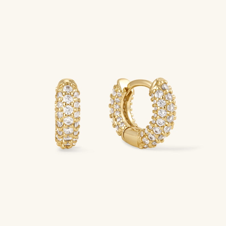 18K Gold Hoop Earrings Small Hoop Earrings Gold Hoops Diamond Earrings Minimalist Jewelry Huggie Earrings Gift for Her Bridesmaid Gifts Yellow Gold