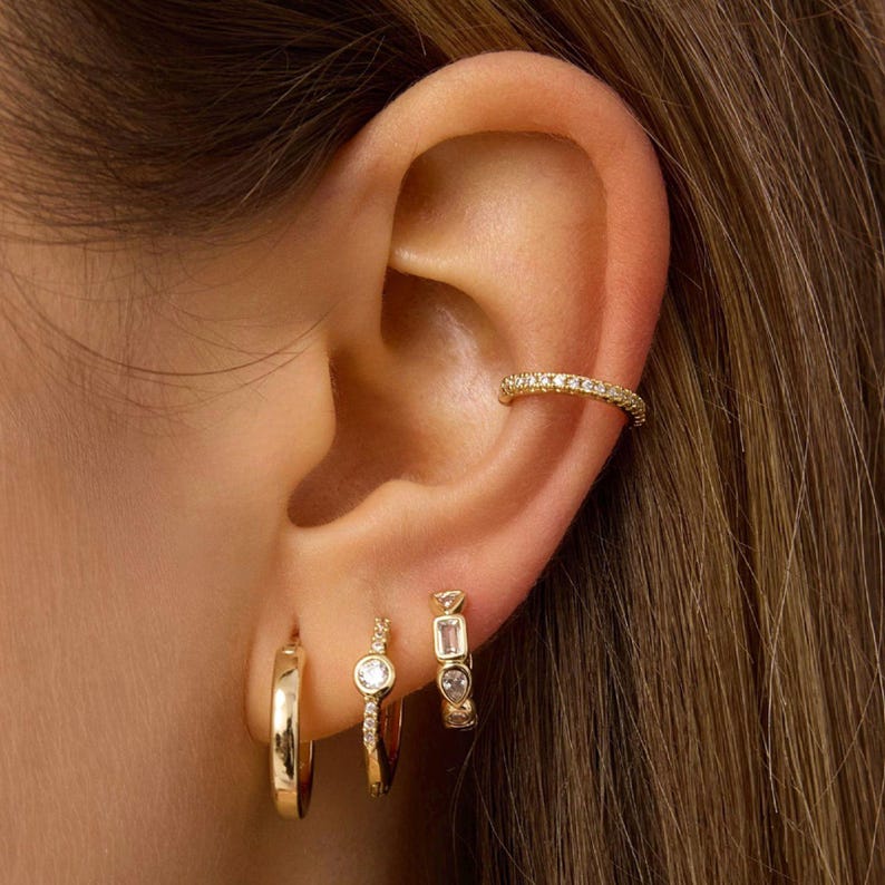 18K Gold Ear Cuff Gold Hoop Earrings Tiny Ear Cuff Cartilage Earrings for Women Ear Cuff for Women Diamond Earrings Mom Gift for Her image 5