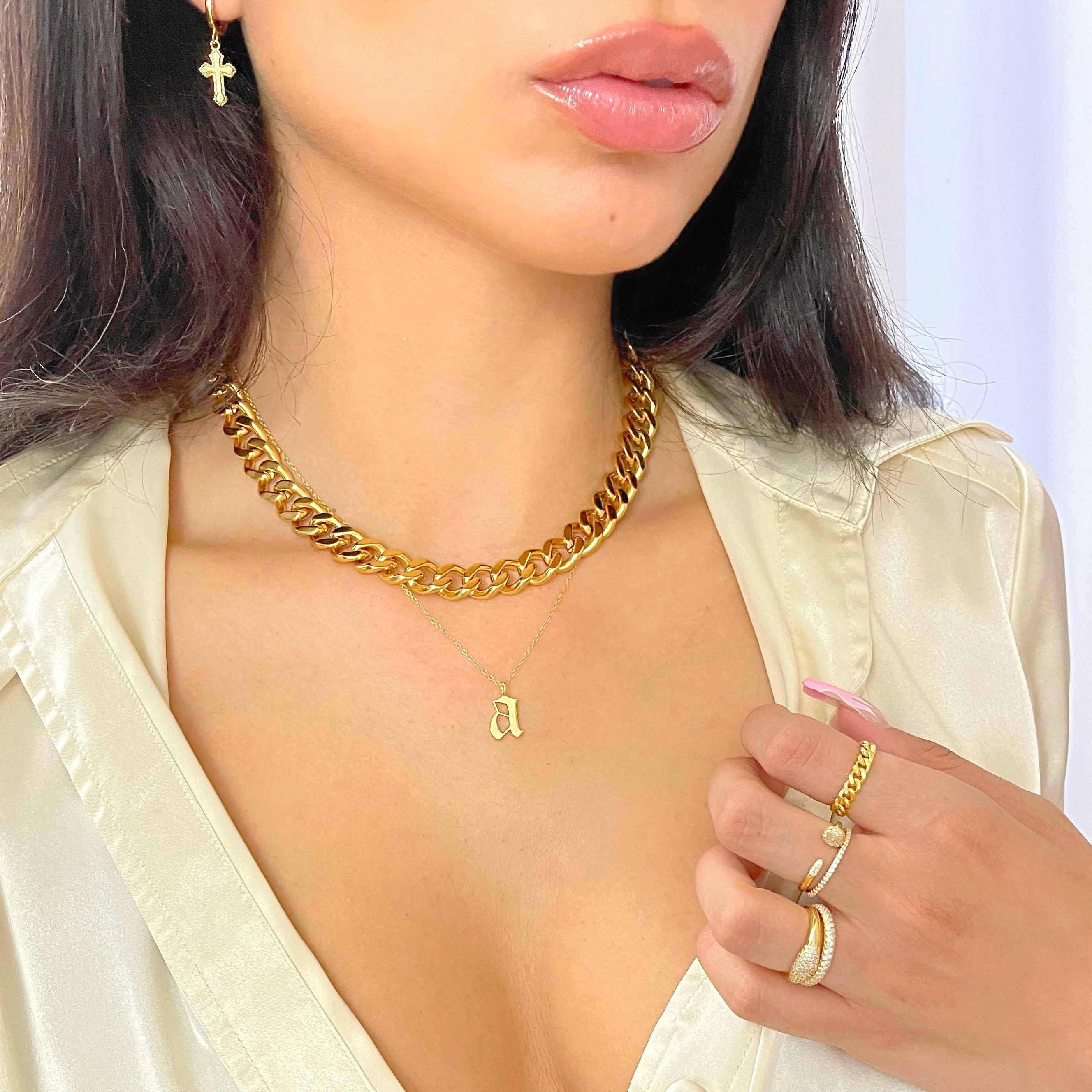 Curb Chain Necklace Gold Necklace Gold Chain Link Necklace Statement  Necklace for Women Thick Gold Chain Cuban Curb Link Chain Gift for Her 