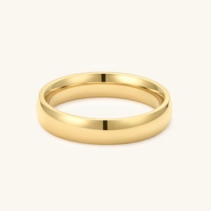 18k Gold Wedding Band Stacking Rings Rings for Women Gold Ring Thin Gold Band Thick Gold Band Plain Minimalist Ring Mom Gift for Her 4mm (Thick)