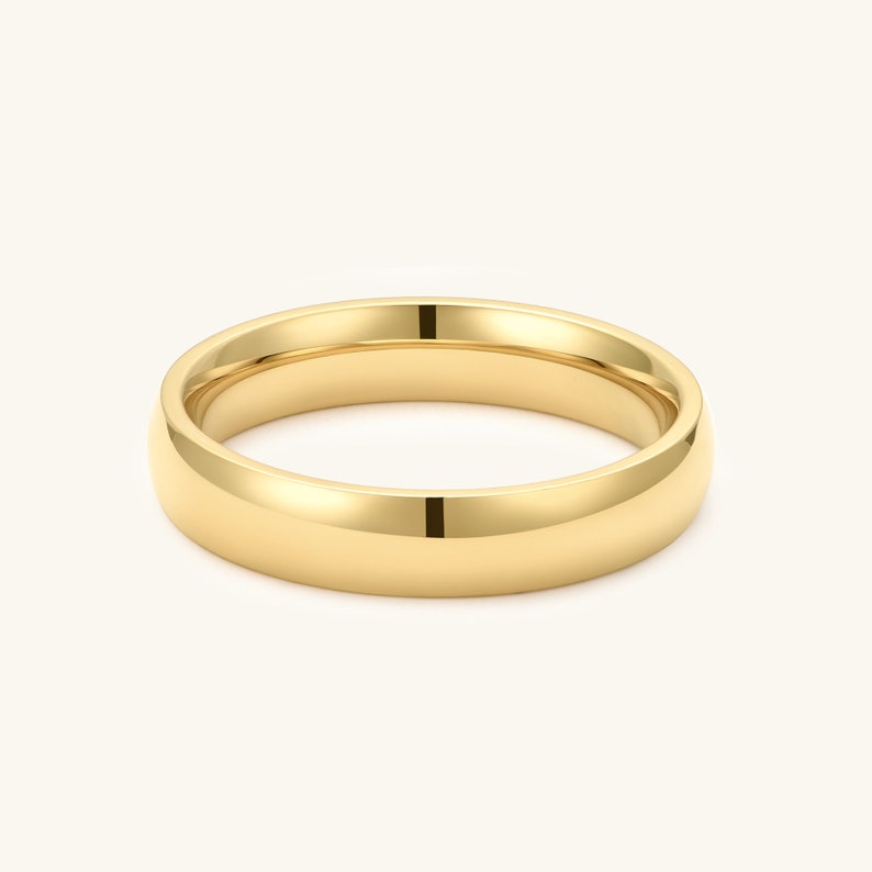 18k Gold Wedding Band Stacking Rings Rings for Women Gold Ring Thin Gold Band Thick Gold Band Plain Minimalist Ring Mom Gift for Her 4mm (Thick)