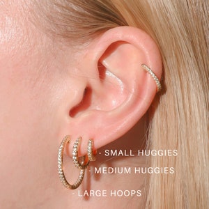 14K Gold Hoop Earrings Small Hoops Medium Hoops Large Hoops Gold Hoops Huggie Earrings Diamond Earrings Gift for Her Gift for Mom image 6