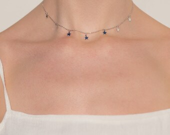 Star Necklace Star Choker Delicate Necklace Sterling Silver Star