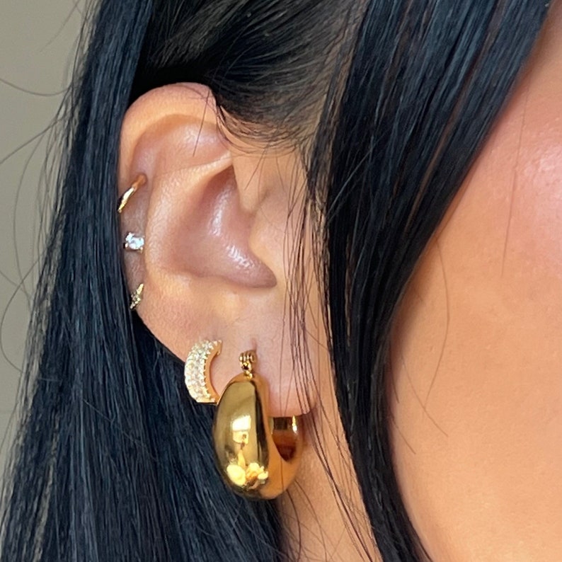 18K Gold Hoop Earrings Chunky Hoop Earrings Gold Hoops Small Gold Hoop Earrings Thick Hoop Earrings Large Hoops Gift for Her Gift for Mom image 6