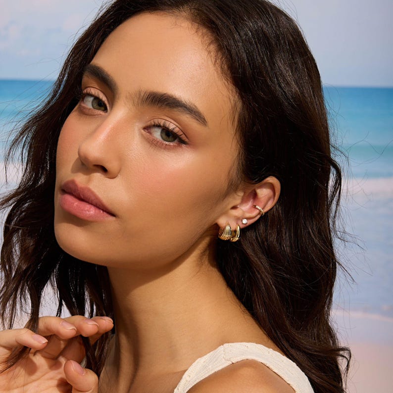 18K Gold Ear Cuff Gold Hoop Earrings Tiny Ear Cuff Cartilage Earrings for Women Ear Cuff for Women Diamond Earrings Mom Gift for Her image 9