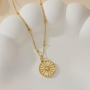 Gold Medallion Pendant Necklace Coin Necklaces for Women Gold Filled Necklace Dainty Necklace Pendant Necklace Layered Necklace Gift for Her image 10