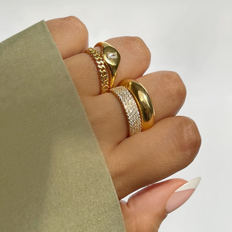 18K Gold Signet Ring Pinky Ring Stackable Rings Minimalist Ring Rings for Women Gold Ring Dainty Ring Stacking Rings Mom Gift for Her image 2