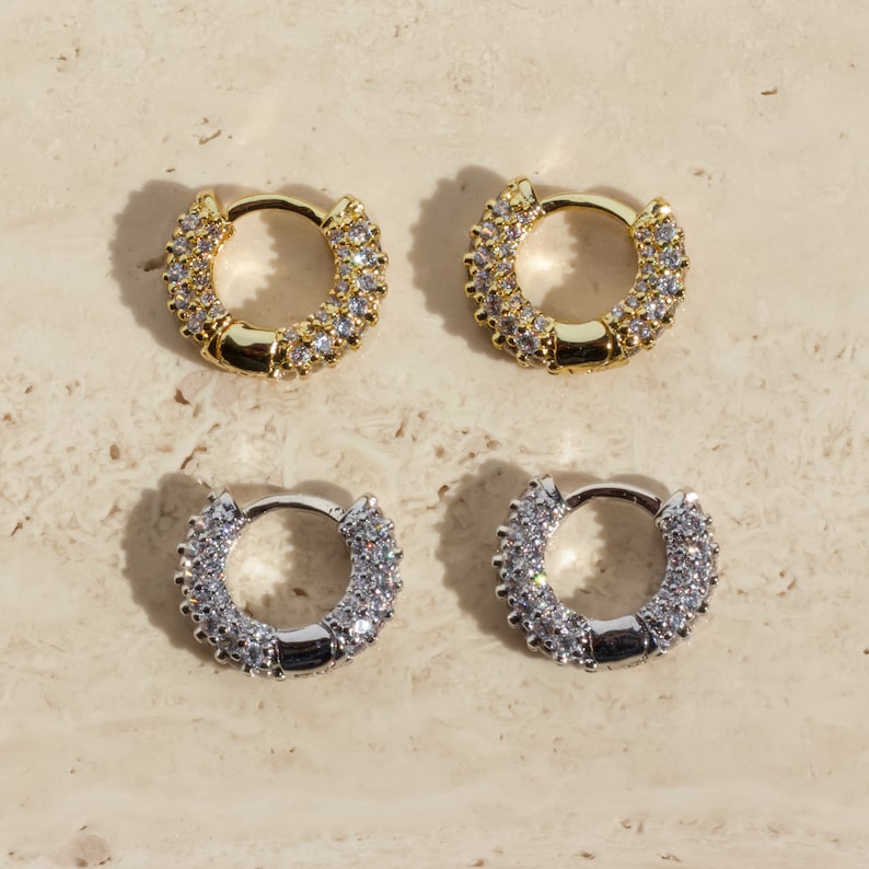 18K Gold Hoop Earrings Small Hoop Earrings Gold Hoops Diamond Earrings Minimalist Jewelry Huggie Earrings Gift for Her Bridesmaid Gifts image 6