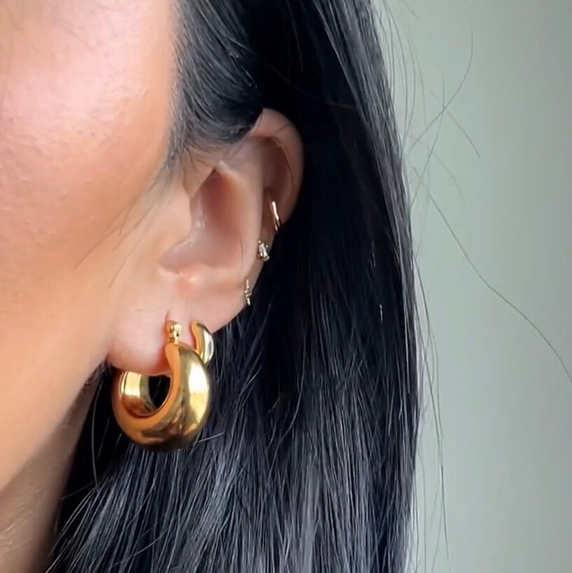 18K Gold Hoop Earrings Chunky Hoop Earrings Gold Hoops Small