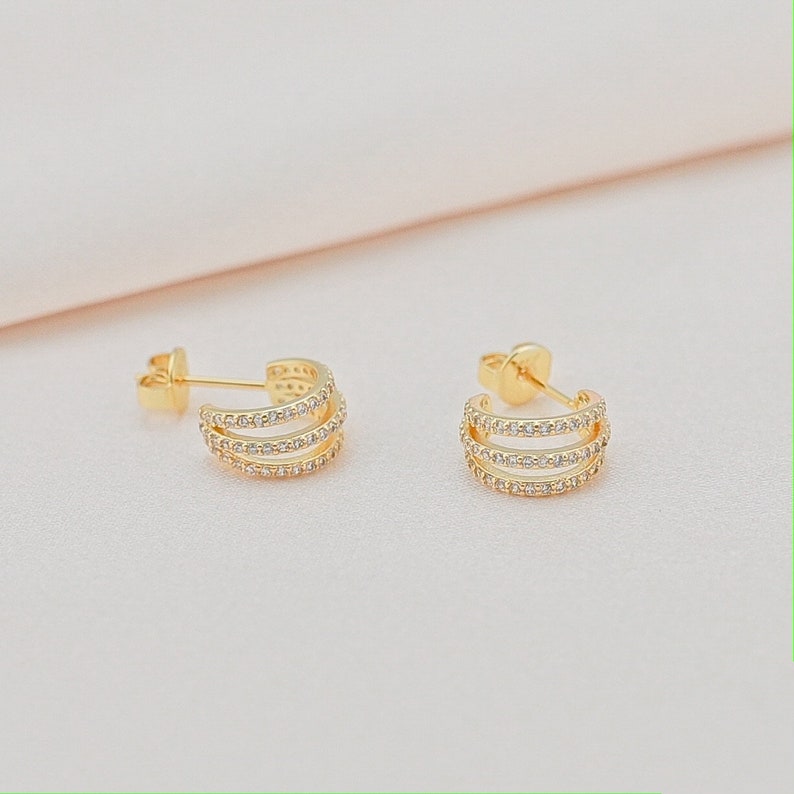 Small Pave Diamond Hoop Earrings Gold Hoops Diamond Earrings Gold Hoop Earrings Huggie Earrings Minimalist Earrings Valentines Gift for Her image 5