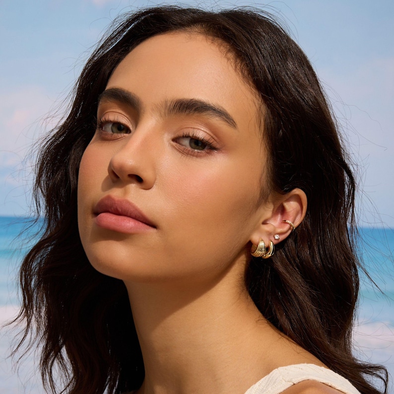 18K Gold Ear Cuff Gold Hoop Earrings Tiny Ear Cuff Cartilage Earrings for Women Ear Cuff for Women Diamond Earrings Mom Gift for Her image 8