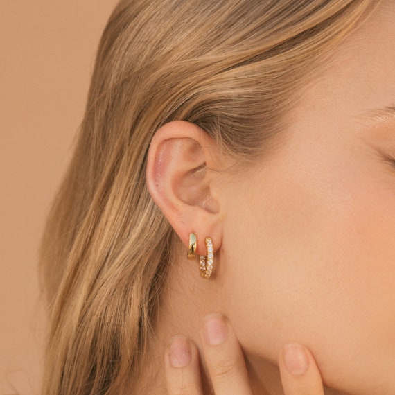 18K Gold Hoop Earrings Huggie Earrings Gold Hoops Gold Earrings