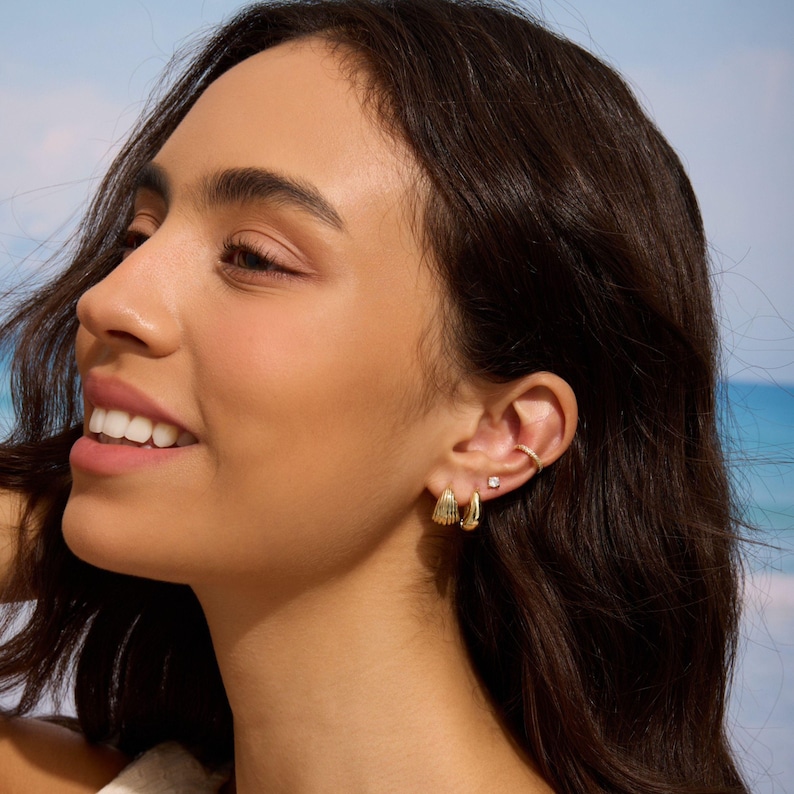 18K Gold Ear Cuff Gold Hoop Earrings Tiny Ear Cuff Cartilage Earrings for Women Ear Cuff for Women Diamond Earrings Mom Gift for Her image 7