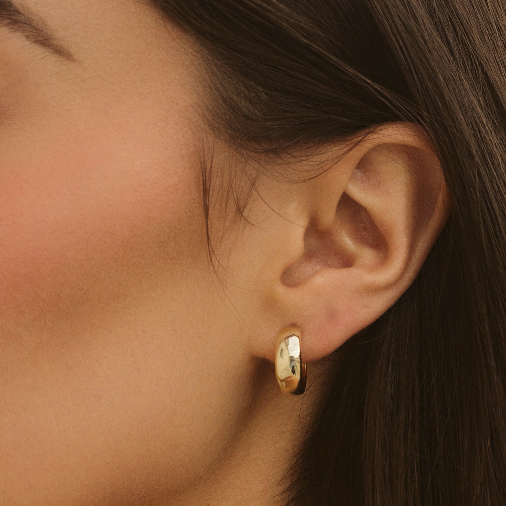Chunky Yet Dainty! LOUMILEO 14K Gold Plated Hoop Earrings – Hypoallergenic Small Huggie Hoops For Women (14mm, Gift Ready) - View #3