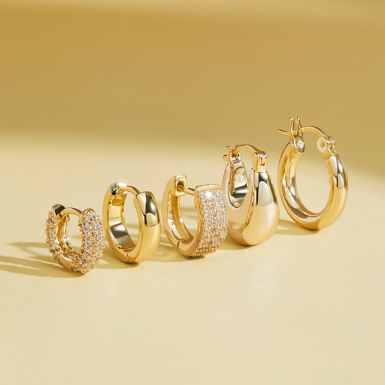18K Gold Hoop Earrings Small Hoop Earrings Gold Hoops Diamond Earrings Minimalist Jewelry Huggie Earrings Gift for Her Bridesmaid Gifts image 3