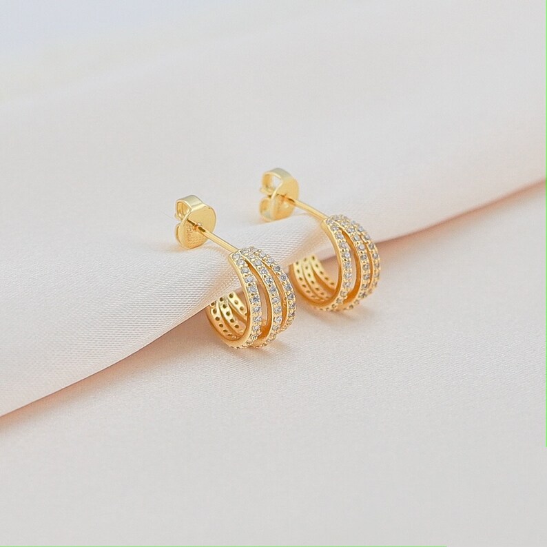Small Pave Diamond Hoop Earrings Gold Hoops Diamond Earrings Gold Hoop Earrings Huggie Earrings Minimalist Earrings Valentines Gift for Her image 6
