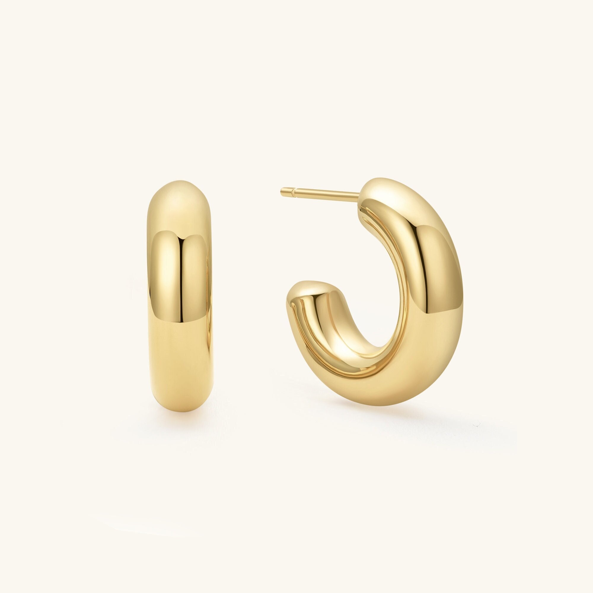 18K Gold Hoop Earrings Gold Hoops Chunky Gold Hoops Earrings