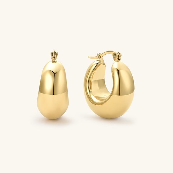 18K Gold Hoop Earrings Chunky Hoop Earrings Gold Hoops Small
