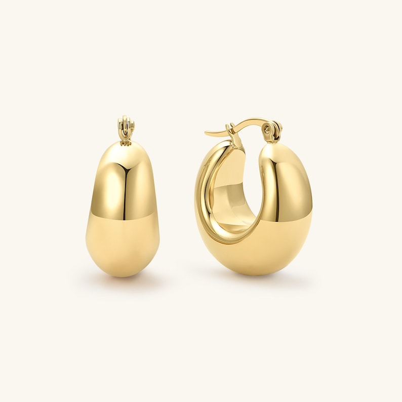 18K Gold Hoop Earrings Chunky Hoop Earrings Gold Hoops Small Gold Hoop Earrings Thick Hoop Earrings Large Hoops Gift for Her Gift for Mom image 1