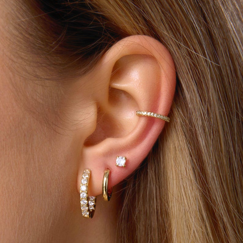 18K Gold Ear Cuff Gold Hoop Earrings Tiny Ear Cuff Cartilage Earrings for Women Ear Cuff for Women Diamond Earrings Mom Gift for Her image 3