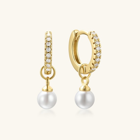 Pearl Hoop Earrings Gold Hoop Earrings Pearl Earrings Small Hoop Earrings Gold Hoops Diamond Earrings Huggie Earrings Gift for Her