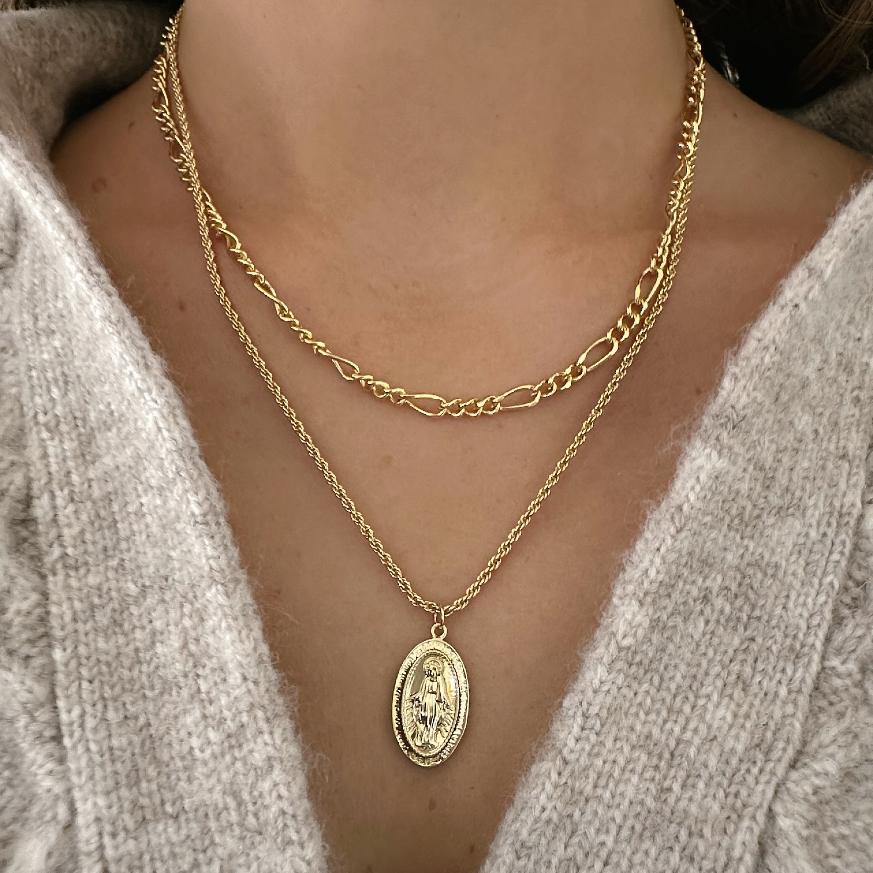 [4月25日まで利用可能] K18YG MARY NECKLACE 18K Gold Virgin Mary Necklace Gold Necklace Necklaces for Women