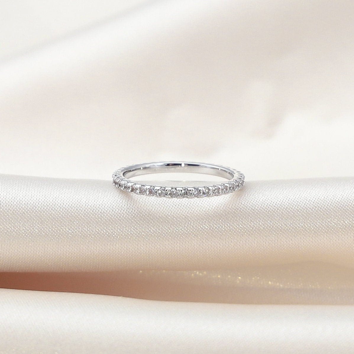 18K White Gold Eternity Rings for Women Wedding Band Stacking Rings CZ Wedding Band CZ Eternity Ring Minimalist Ring Mom Gift for Her