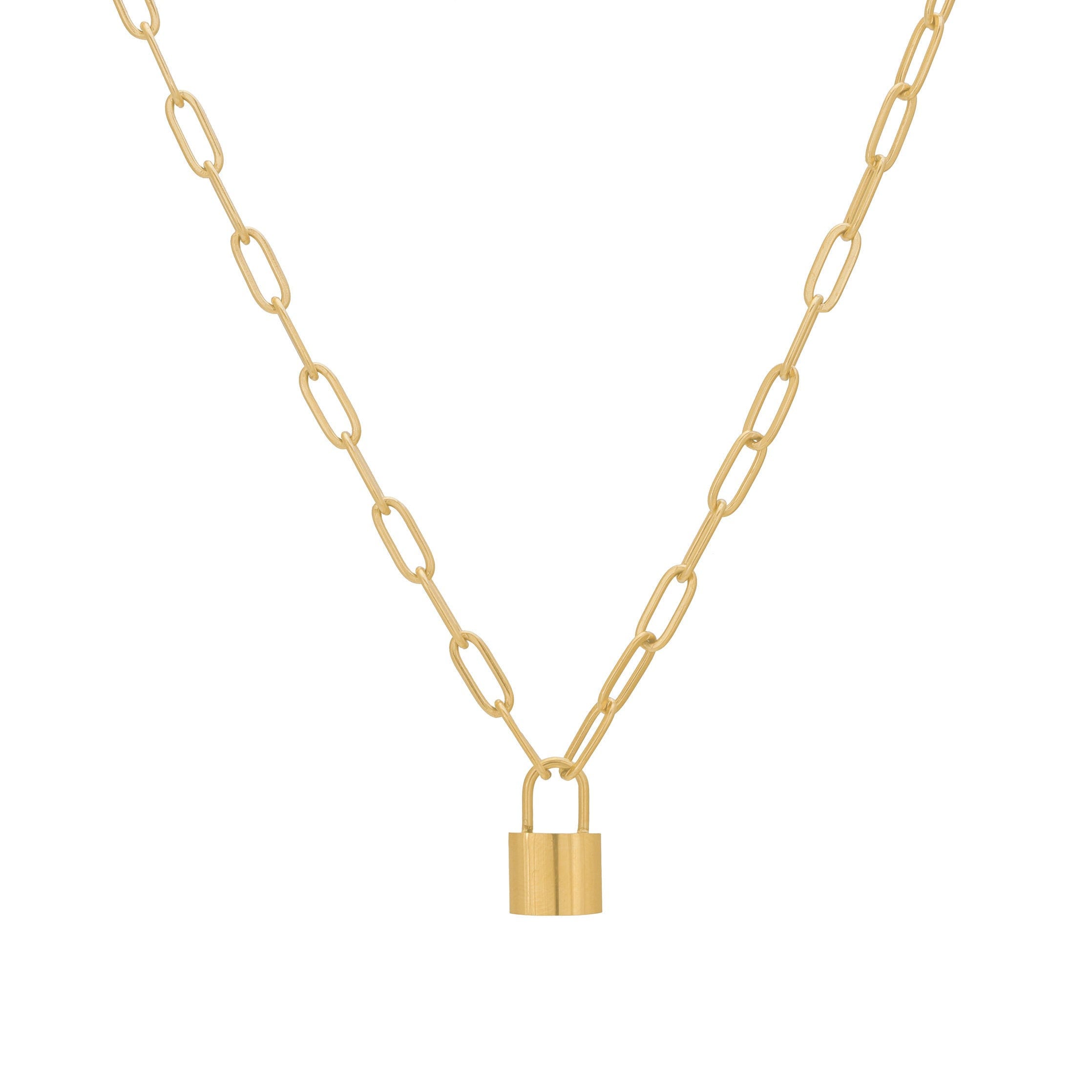 Padlock Necklace Lock Necklace Paperclip Necklace Gold Lock Etsy