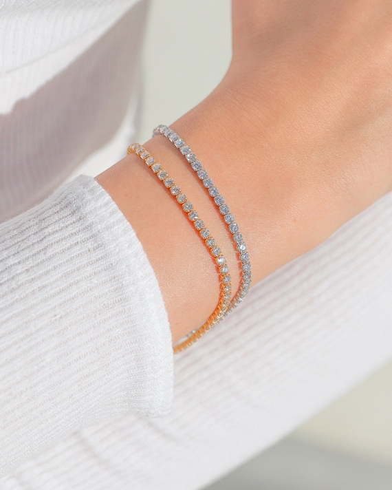 Buy Dainty Tennis Sterling Silver Pull Chain Bracelet by Mannash Jewellery