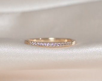 18K Gold Half Eternity Ring Wedding Band Stacking Rings Minimalist Ring CZ Eternity Ring Dainty Ring CZ Wedding Band Mom Gift for Her