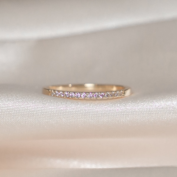 18K Gold Half Eternity Ring Wedding Band Stacking Rings Minimalist Ring CZ Eternity Ring Dainty Ring CZ Wedding Band Mom Gift for Her