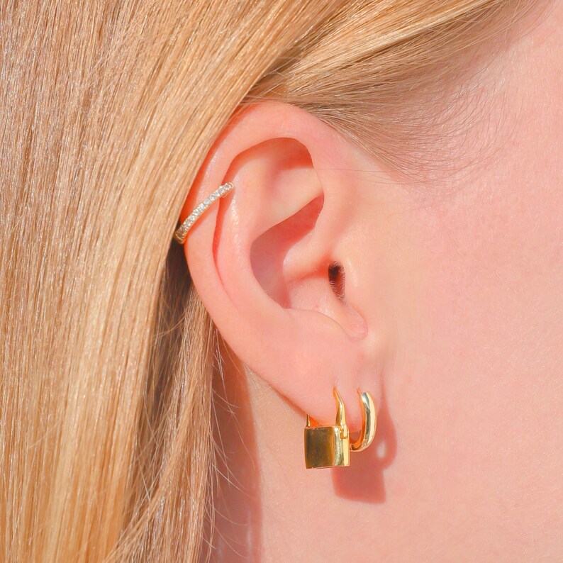 Gold Lock Earrings Padlock Hoop Earrings Huggie Earrings Small Etsy