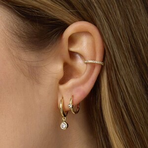 18K Gold Ear Cuff Gold Hoop Earrings Tiny Ear Cuff Cartilage Earrings for Women Ear Cuff for Women Diamond Earrings Mom Gift for Her image 4