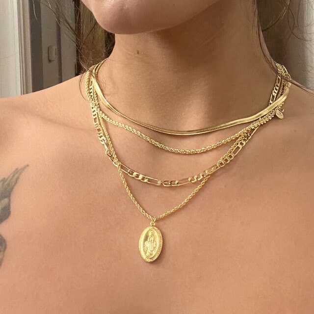 18K Gold Virgin Mary Necklace Gold Necklace Necklaces for Women