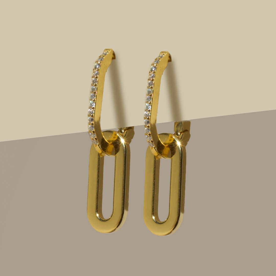 18K Gold Hoop Earrings Dangle Drop Earrings Hoop Earrings Etsy