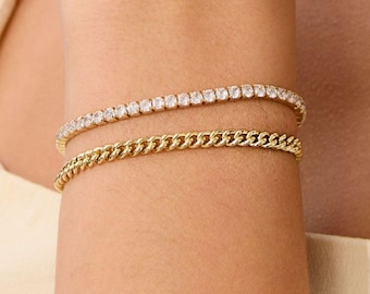 14K Gold Diamond Tennis Bracelet Gold Bracelet for Women Stacking Bracelet Dainty Bracelet Sterling Silver Gift for Mom Gift for Her