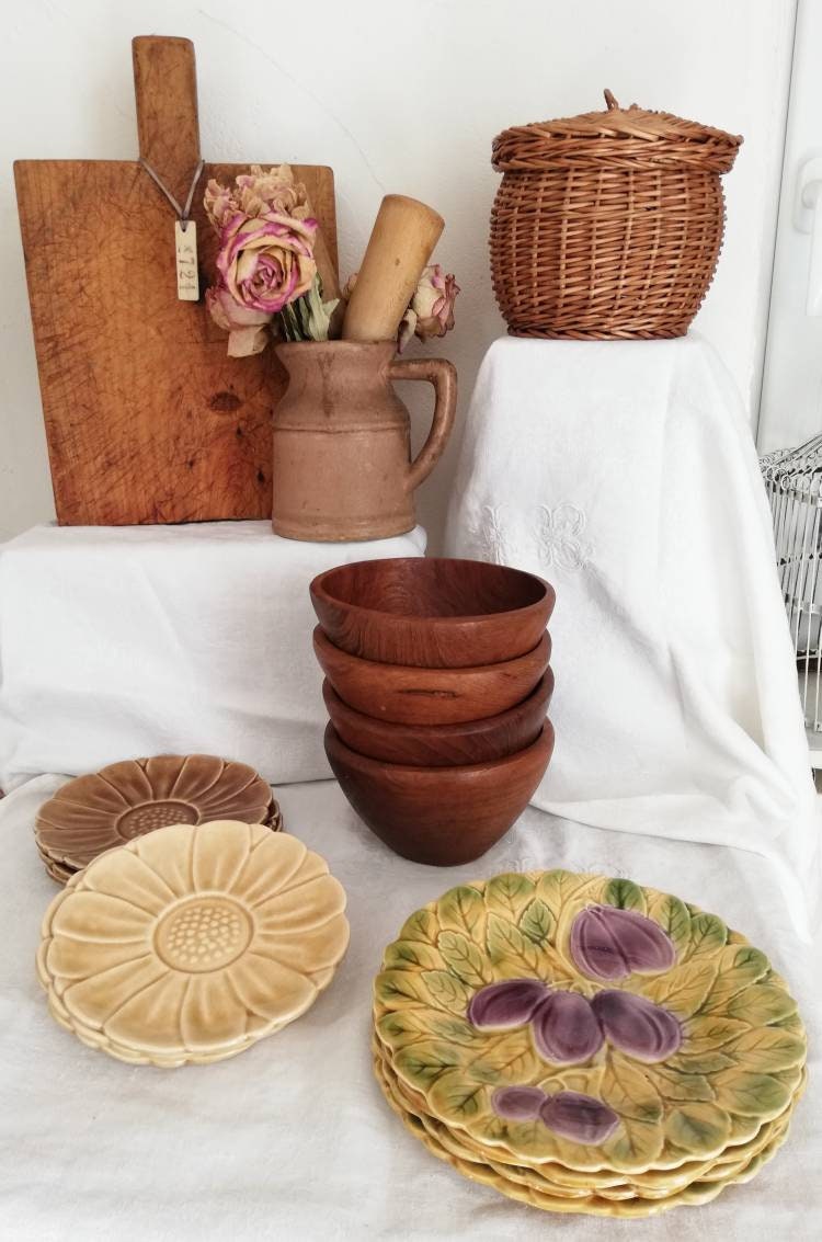 4 Bols Bois Vintage...4 Vintage Wooden Bowls