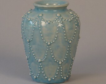 Vase Pastellblau II Keramik handgefertigt mit Verzierung Unikat Deko Serie "Noplesse"