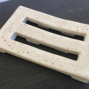 Soap dish/soap tray design unique ceramic handmade &quot;Pure II&quot; bathroom decoration puristic simple reduced form glaze white with spots