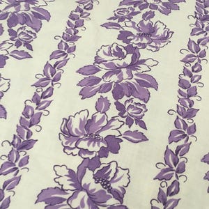 Fabric for farmhouse bed linen pattern purple rose 1950s