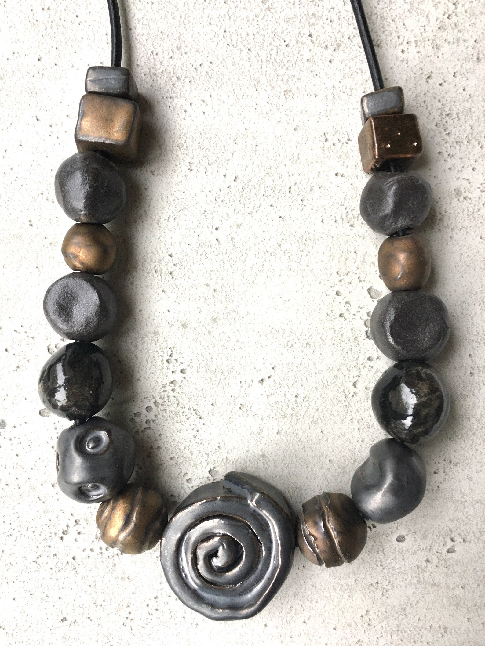 Necklace With Beads in Ceramic gold and Silver Etsy