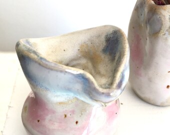 Mini vase ceramic pink-gray effect glaze extra tiny handmade Unique pieces for collectors Decorative vases