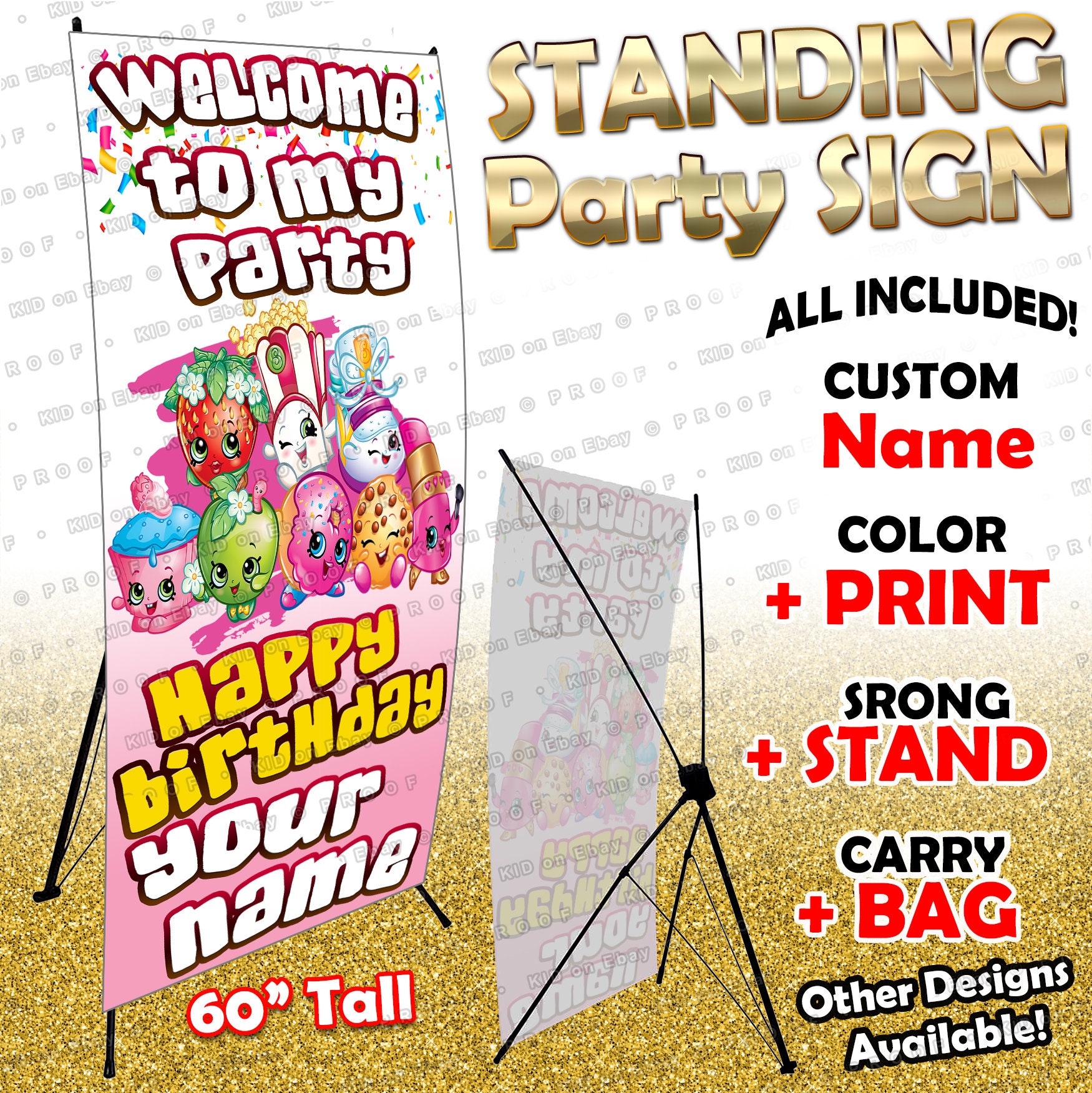Shopkins Birthday Banner Party Backdrop Sign Decoration kid