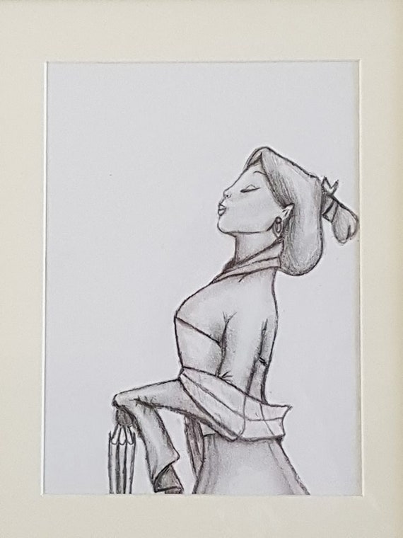 Encadrée Au Crayon Et Dessin Au Fusain De Mulan Inspiré Par Mulan De Disney