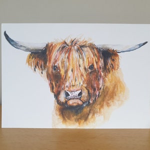 Scottish Highland Cow Card, Aquarelle, Highland Cow, Carte de vœux 5x7 », Tirages d’œuvres d’art, Cartes vierges, Toute occasion, Art écossais.