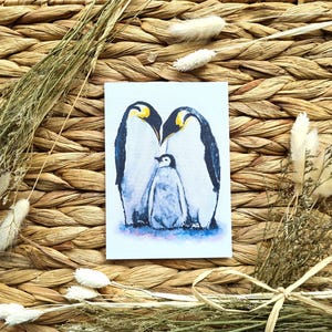White Linen Card, Penguin Family Greeting Card, A6, Blank Card, Any Occasion, Mother's Day, Father's Day, Birthday Cards, Cute, Art Prints.
